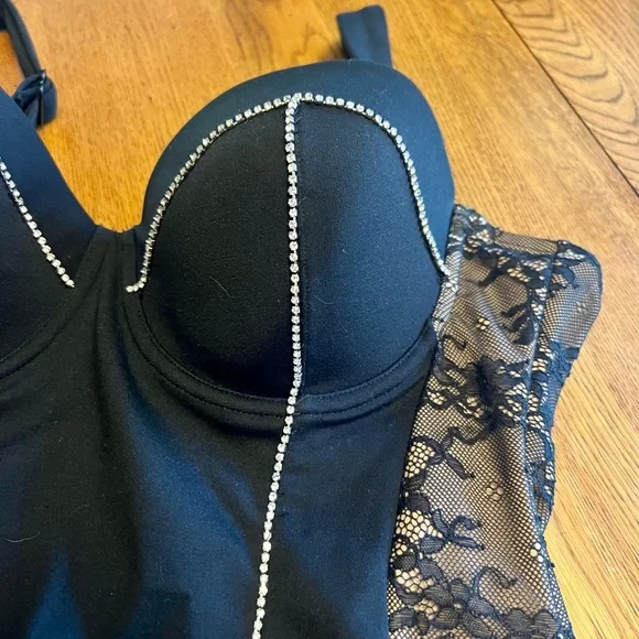 TA3 Lushy Rhinestone and Lace Mini Dress, Size L - Picture 5 of 7